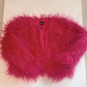 Hot pink crop fuzzy jacket